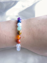 Charger l'image dans la galerie, bracelet-harmonie-sacree-7-chakras-cristal-de-roche-clarte-equilibre-eveil-spirituel sur poignet