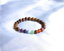Charger l'image dans la galerie, bracelet-harmonie-sacree-7-chakras-oeil-de-tigre-protection-confiance-pouvoir-interieur