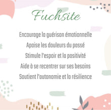 Charger l'image dans la galerie, Fuchsite
Encourage la guérison émotionnelle
Apaise les douleurs du passé
Stimule l’espoir et la positivité
Aide à se recentrer sur ses besoins
Soutient l’autonomie et la résilience