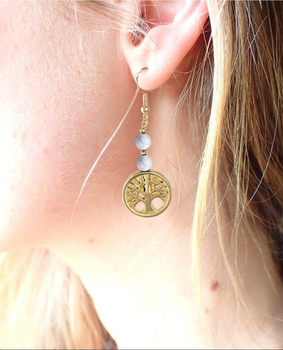 Boucles d'oreilles Arbre de vie HOWLITE - Calme / Sérénité