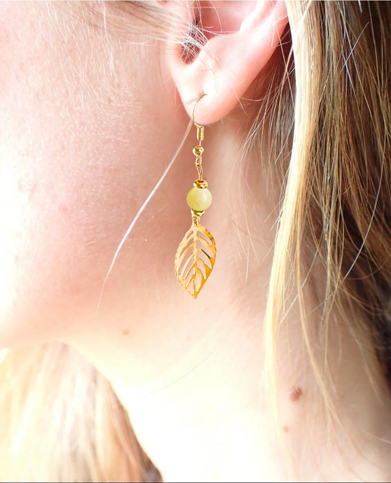 Boucles d'oreilles Fleur Or JADE JAUNE - Courage / Chance