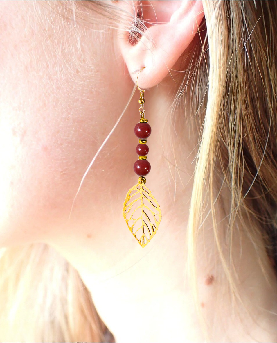 Boucles d'oreilles Zoé Or JASPE ROUGE - Stabilité / Force émotionnelle 