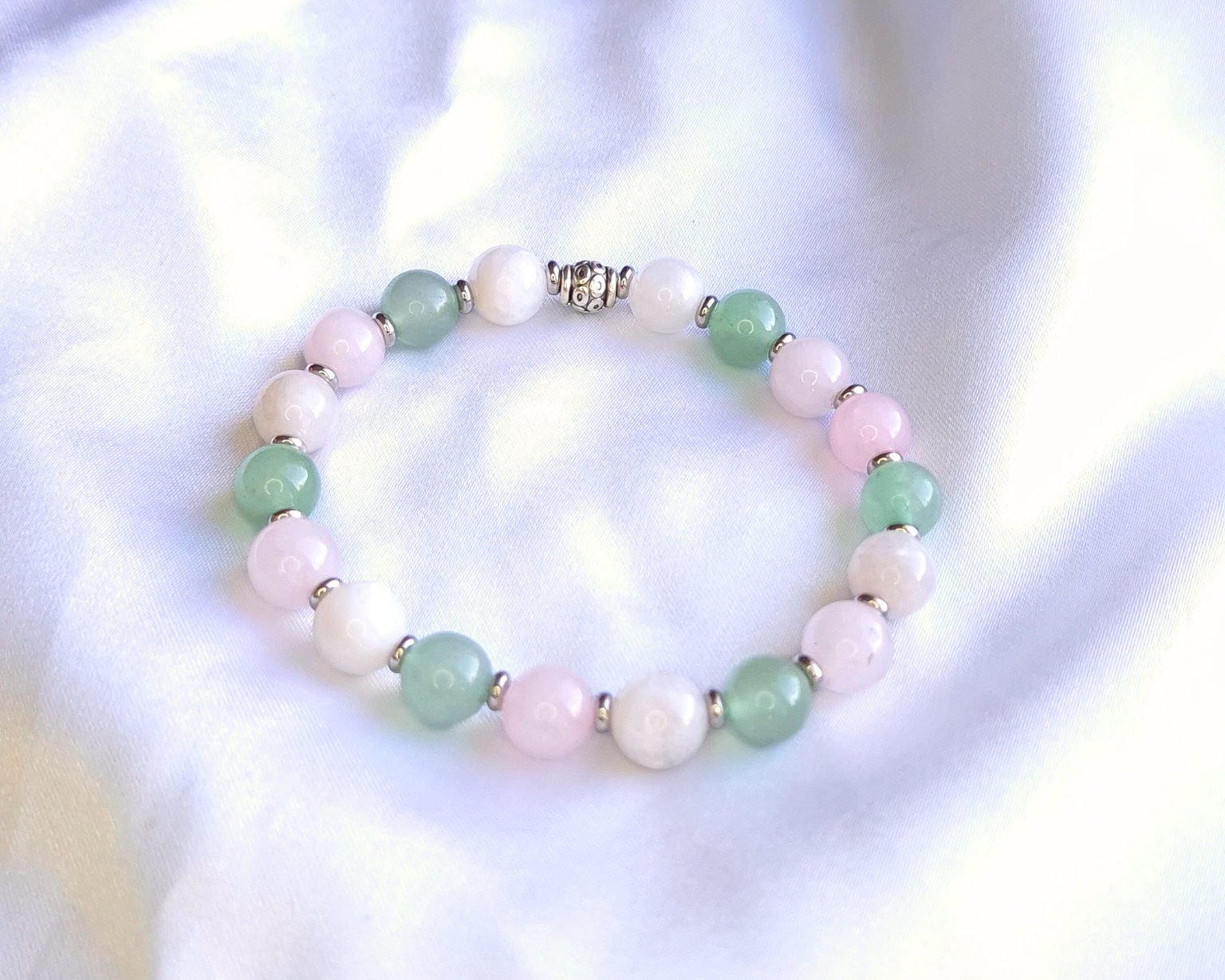 bead bracelet bracelet aventurine verte et quartz rose