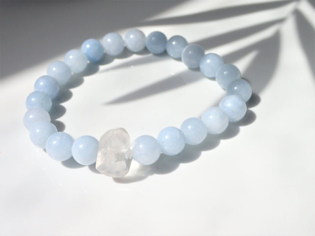 Bracelet Aigue-Marine et Cristal de Roche - Lithothérapie, Sérénité et Clarté