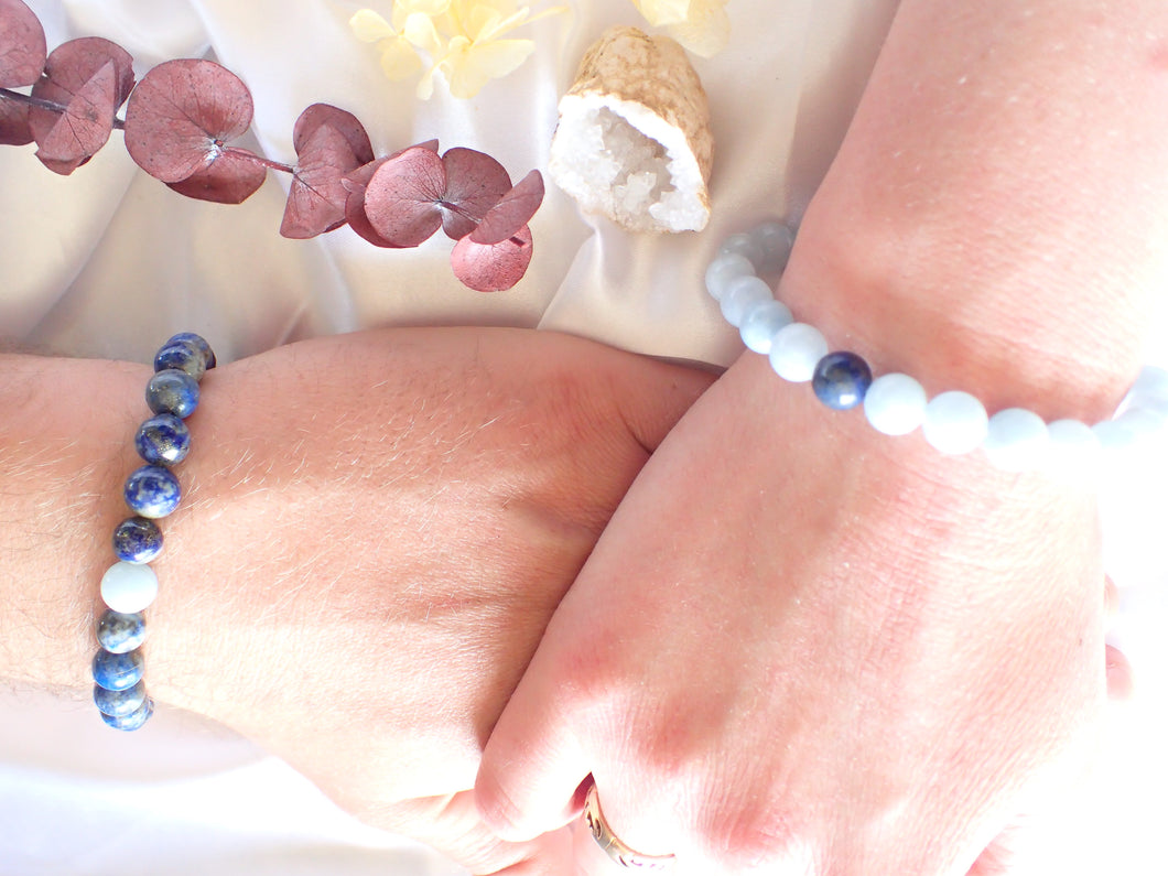 Bracelet Duo Communication en Aigue-Marine et Lapis-Lazuli – Expression et Harmonie pour Couples