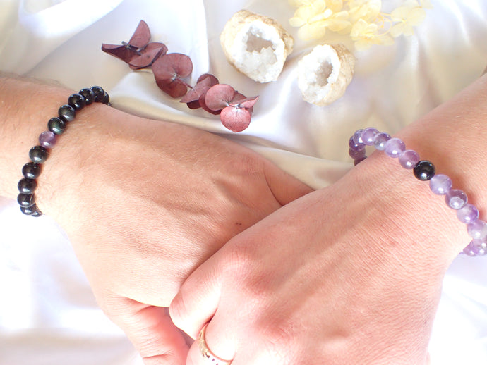 Bracelet Duo Protection en Obsidienne et Améthyste – Force et Sérénité pour Couples