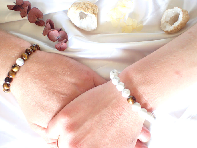 Bracelet Duo Stabilité en Œil de Tigre et Howlite – Harmonie et Protection pour Couples