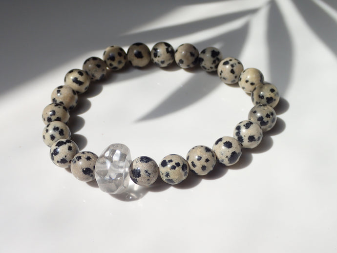 Bracelet Jaspe Dalmatien et Cristal de Roche - Lithothérapie, Équilibre et Énergie Positive