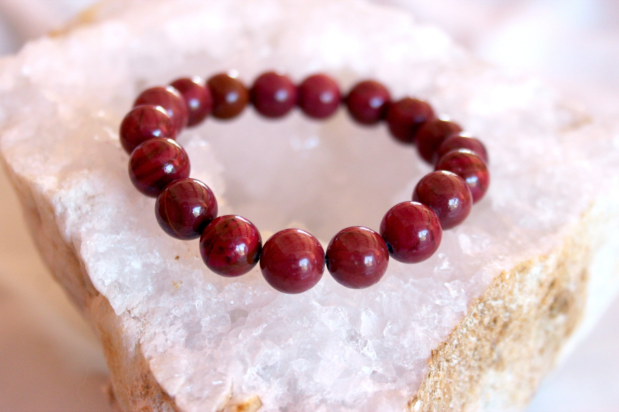 Bracelet En Jaspe Rouge Naturel 8mm - Pierre Minérale Vitalité Fait Main - Artisanal