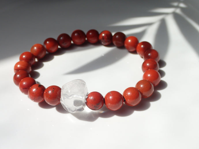 Bracelet Jaspe Rouge et Cristal de Roche - Lithothérapie, Énergie et Vitalité