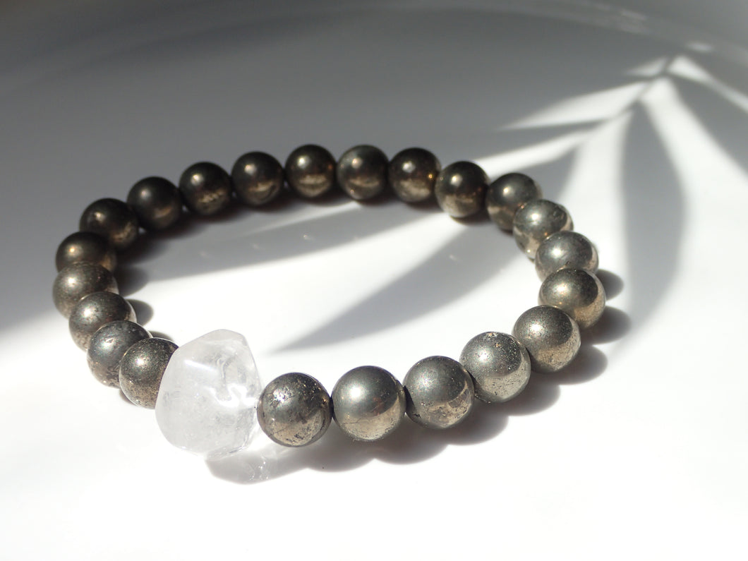 Bracelet Pyrite et Cristal de Roche - Lithothérapie, Prospérité et Énergies Positives