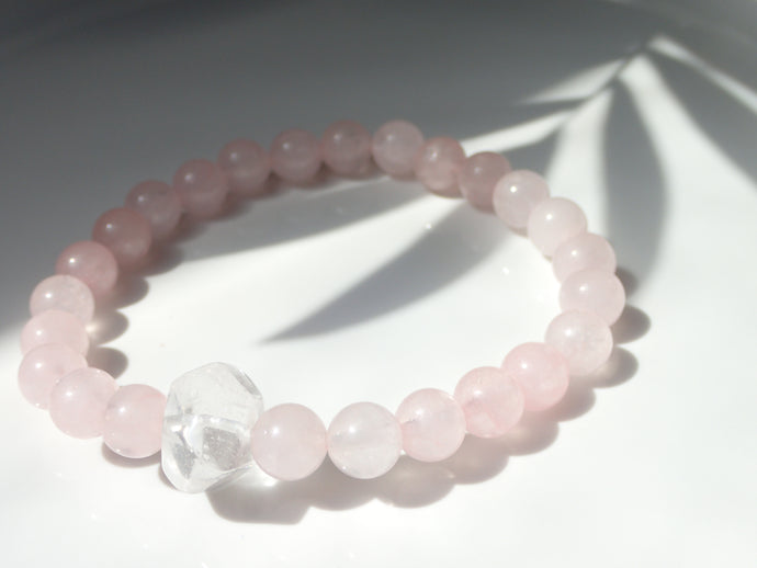Bracelet Quartz Rose et Cristal de Roche Amour et Sérénité