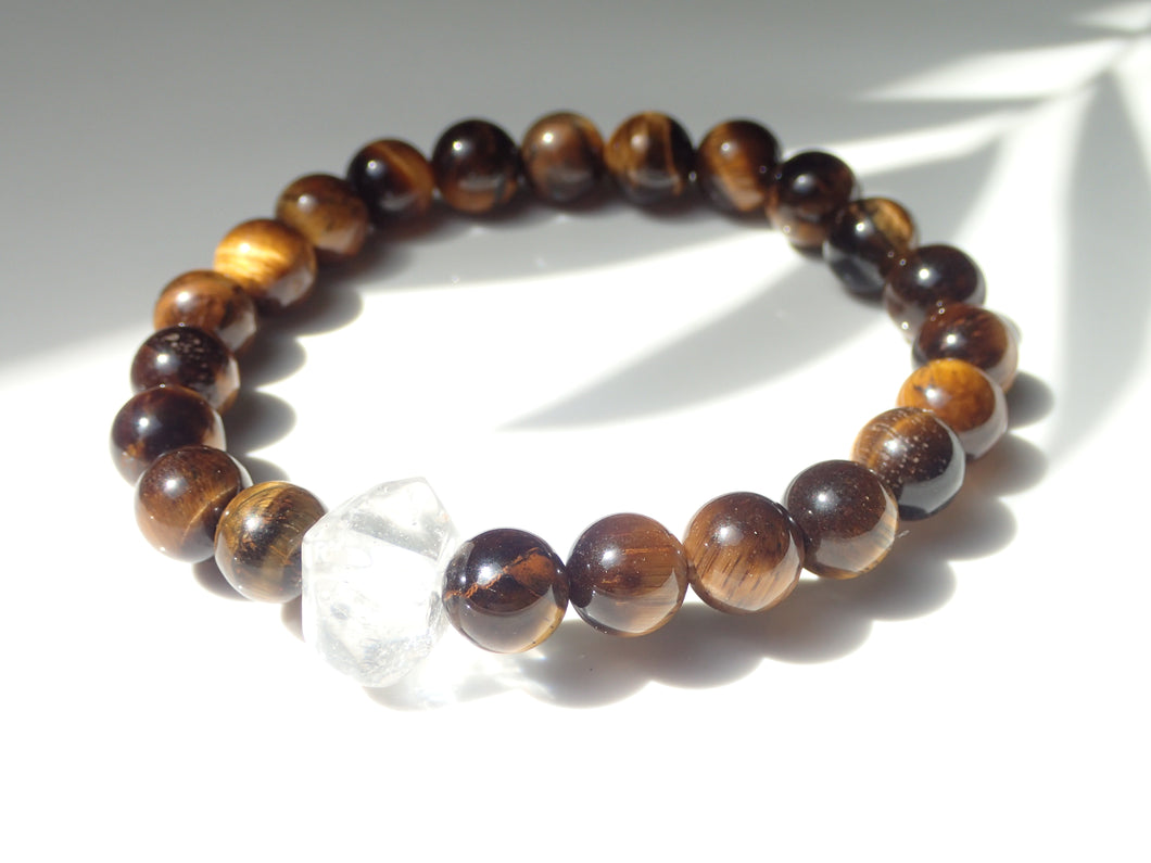 Bracelet Œil de Tigre et Cristal - Lithothérapie, Protection et Réconfort